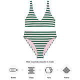 Green and Soft Pink Beach Stripes High Waisted Bikini - Extremely Stoked