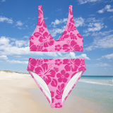 Raspberry and Pink Hawaiian Flowers High Waisted Bikini - Extremely Stoked