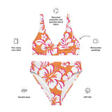 Juicy Orange, White and Hot Pink Hawaiian Flowers High Waisted Bikini - Extremely Stoked