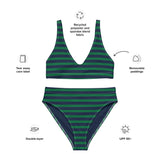 Navy Blue and Green Beach Stripes High Waisted Bikini - Extremely Stoked