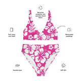 White Hawaiian Flowers on Hot Pink High Waisted Bikini - Extremely Stoked