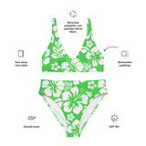 White Hawaiian Flowers on Lime Green High Waisted Bikini - Extremely Stoked