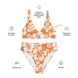 White Hawaiian Flowers on Orange High Waisted Bikini - Extremely Stoked