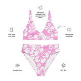 White Hawaiian Flowers on Pink High Waisted Bikini - Extremely Stoked