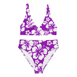 White Hawaiian Flowers on Purple High Waisted Bikini - Extremely Stoked