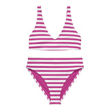 Magenta and White Beach Stripes High Waisted Bikini - Extremely Stoked