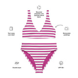 Magenta and White Beach Stripes High Waisted Bikini - Extremely Stoked