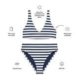Navy Blue and White Beach Stripes High Waisted Bikini - Extremely Stoked