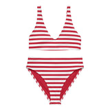 Red and White Beach Stripes High Waisted Bikini - Extremely Stoked