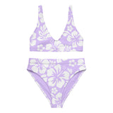 White and Lavender Hawaiian Flowers High Waisted Bikini