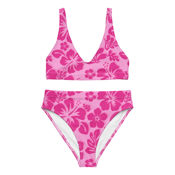 Raspberry and Pink Hawaiian Flowers High Waisted Bikini - Extremely Stoked