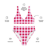 Cherry Red, White and Pink Gingham High Waisted Bikini Swimsuit