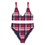 Red, White and Blue Preppy Surfer Girl Plaid High Waisted Bikini