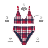 Red, White and Blue Preppy Surfer Girl Plaid High Waisted Bikini