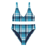 Ocean Blues Preppy Surfer Girl Plaid High Waisted Bikini