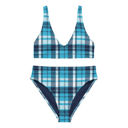 Ocean Blues Preppy Surfer Girl Plaid High Waisted Bikini