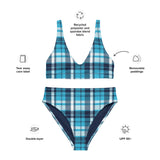 Ocean Blues Preppy Surfer Girl Plaid High Waisted Bikini