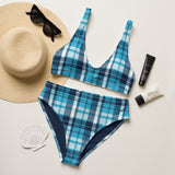 Ocean Blues Preppy Surfer Girl Plaid High Waisted Bikini