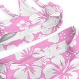 White Hawaiian Flowers on Pink High Waisted Bikini - Extremely Stoked