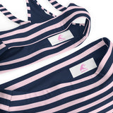 Navy Blue and Soft Pink Beach Stripes High Waisted Bikini - Extremely Stoked