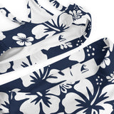 White Hawaiian Flowers on Navy Blue High Waisted Bikini