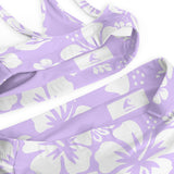 White and Lavender Hawaiian Flowers High Waisted Bikini