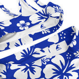 White Hawaiian Flowers on Royal Blue High Waisted Bikini - Extremely Stoked