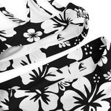 White Hawaiian Flowers on Black High Waisted Bikini