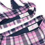 Pink and Navy Blue Preppy Surfer Girl Plaid High Waisted Bikini