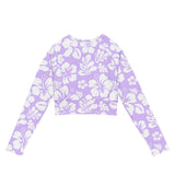 Lavender and White Hawaiian Flowers Long Sleeve Crop Top