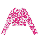 Hot Pink and White Hawaiian Flowers Long Sleeve Crop Top