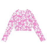 Pink and White Hawaiian Flowers Long Sleeve Crop Top