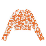 Orange and White Hawaiian Flowers Long Sleeve Crop Top