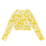 Yellow and White Hawaiian Flowers Long Sleeve Crop Top