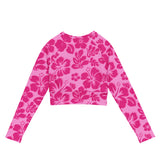 Raspberry Pinks Hawaiian Flowers Long Sleeve Crop Top