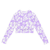 Lavender and White Hawaiian Flowers Long Sleeve Crop Top