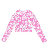 Pink and White Hawaiian Flowers Long Sleeve Crop Top