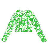 Lime and White Hawaiian Flowers Long Sleeve Crop Top