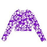 Purple and White Hawaiian Flowers Long Sleeve Crop Top