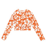 Orange and White Hawaiian Flowers Long Sleeve Crop Top