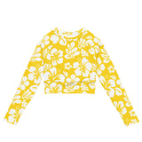 Yellow and White Hawaiian Flowers Long Sleeve Crop Top