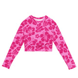 Raspberry Pinks Hawaiian Flowers Long Sleeve Crop Top