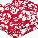 Red and White Hawaiian Flowers Long Sleeve Crop Top