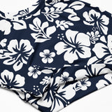 Navy Blue and White Hawaiian Flowers Long Sleeve Crop Top