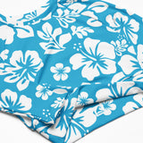 Aqua Blue and White Hawaiian Flowers Long Sleeve Crop Top