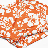 Orange and White Hawaiian Flowers Long Sleeve Crop Top