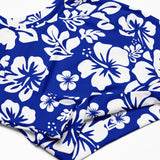 Royal Blue and White Hawaiian Flowers Long Sleeve Crop Top