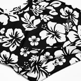 Black and White Hawaiian Flowers Long Sleeve Crop Top