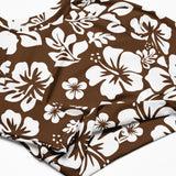 Brown and White Hawaiian Flowers Long Sleeve Crop Top