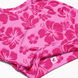 Raspberry Pinks Hawaiian Flowers Long Sleeve Crop Top